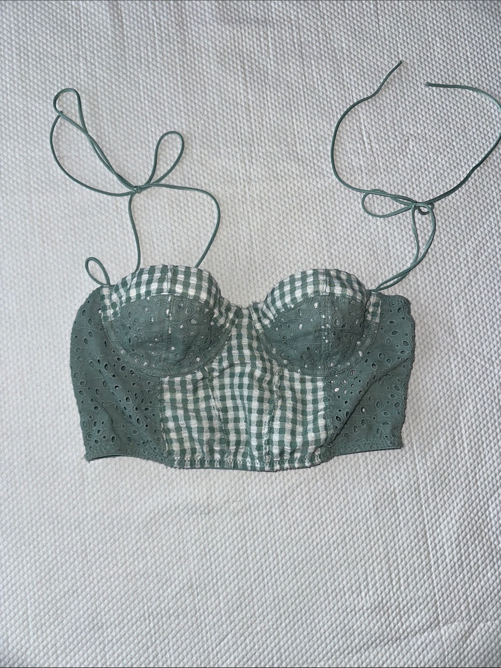 Urban Outfitters Green Eyelet & Gingham Bustier Crop Top